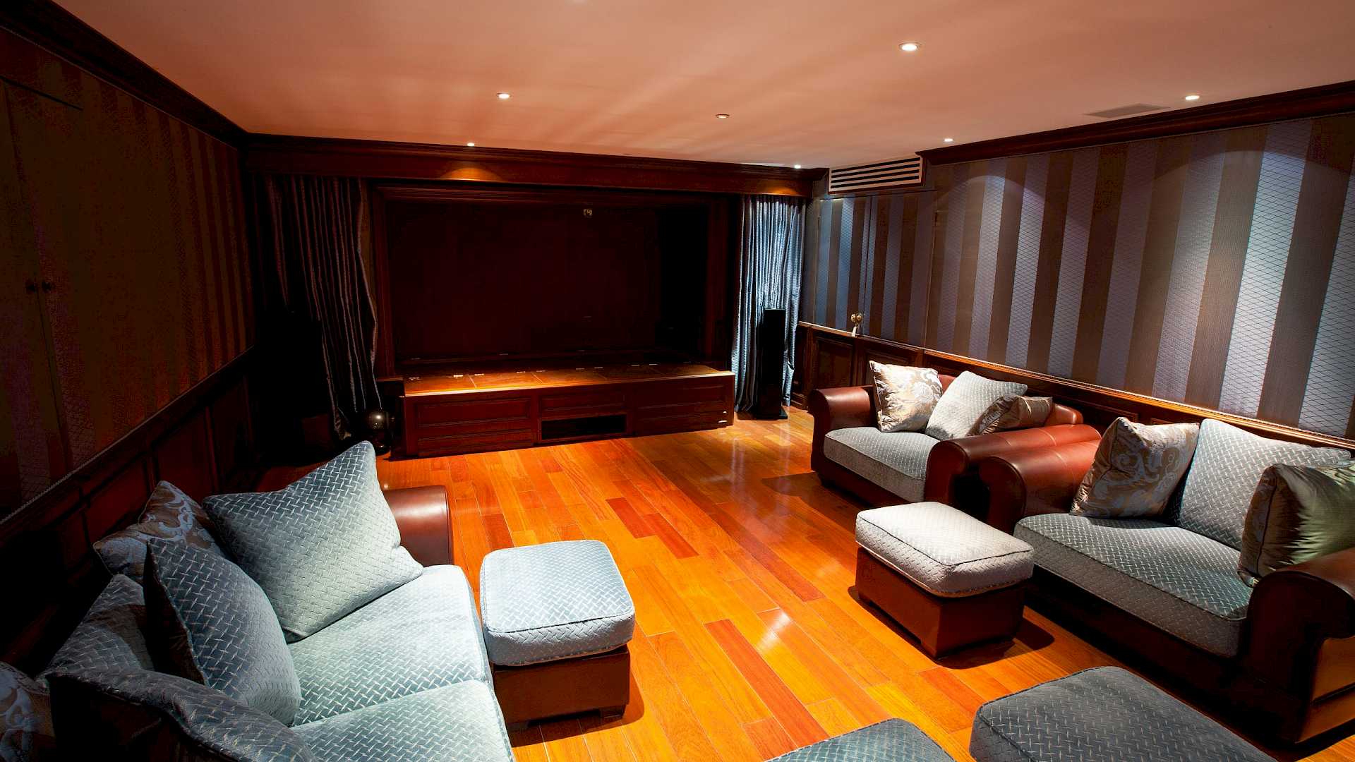 Home cinema room with stage