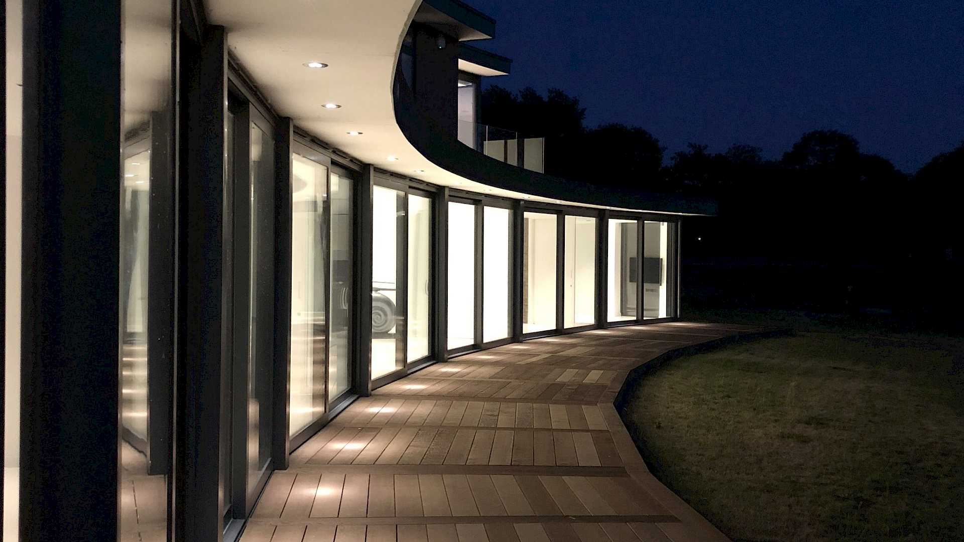 Outside lights creating pathway. Lighting contol is an important part of home automation.