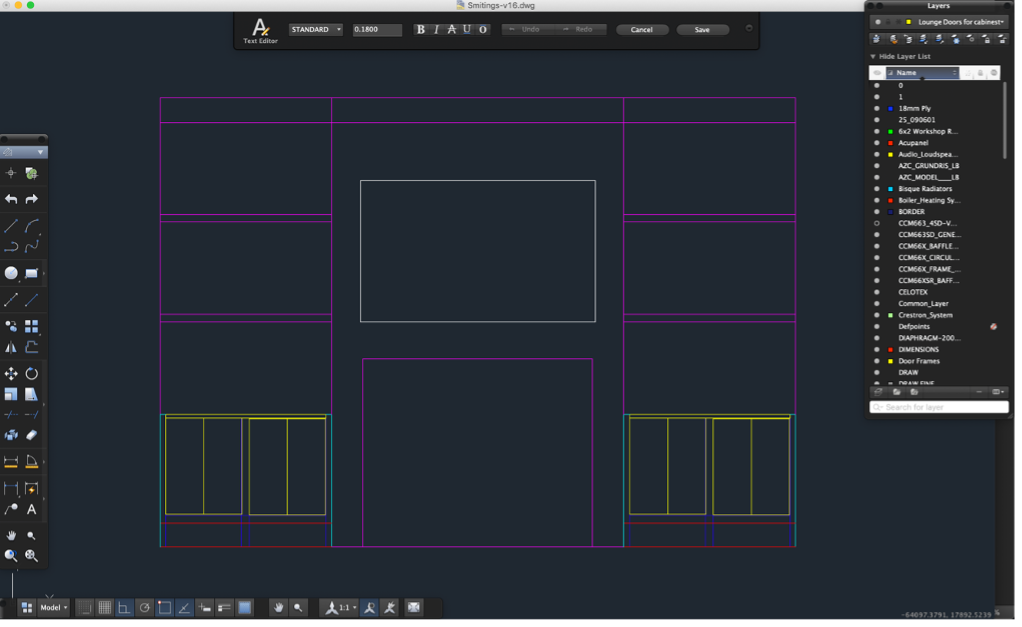 CAD drawing of media room to assist with the design