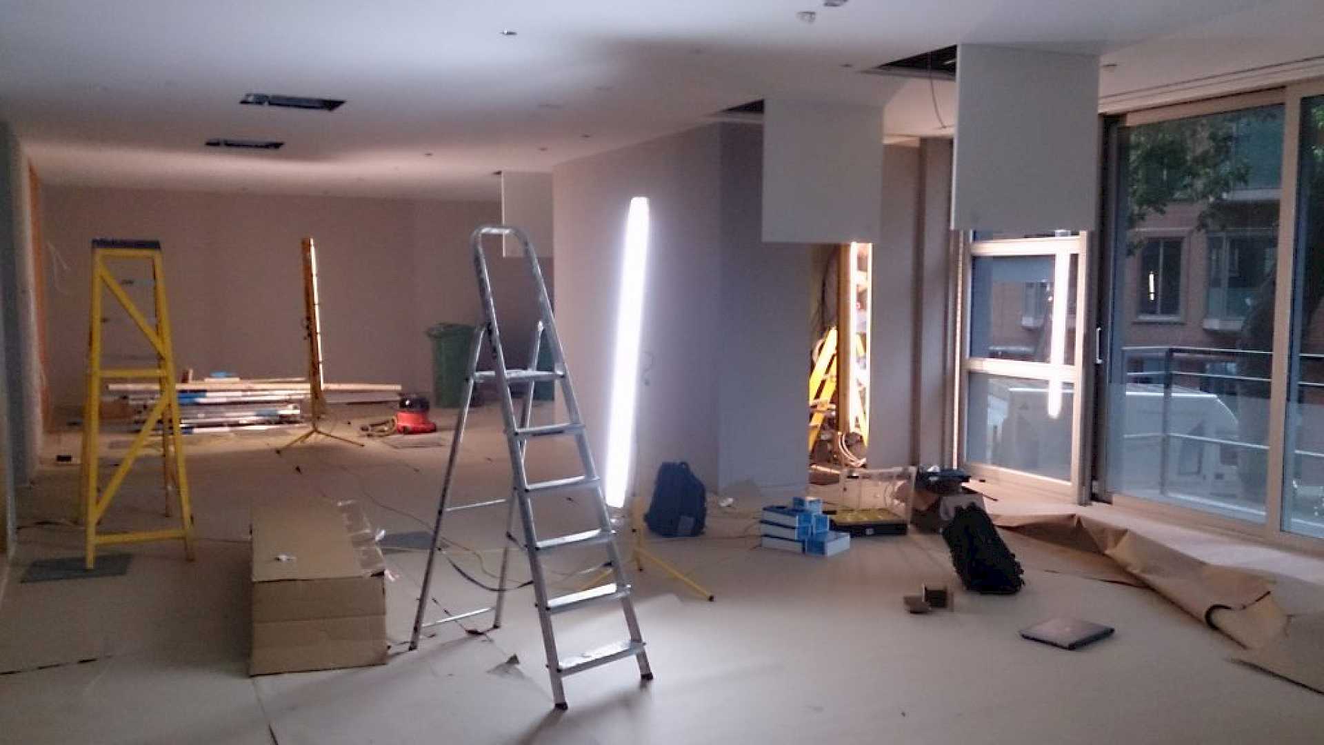 Shows building work on reception area, where we installed Lutron dimmer.