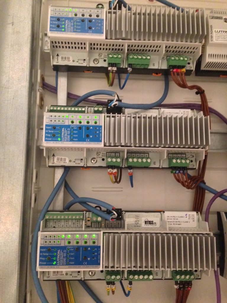 Panel with lighting dimmer modules, Lutron Energi Savr Node