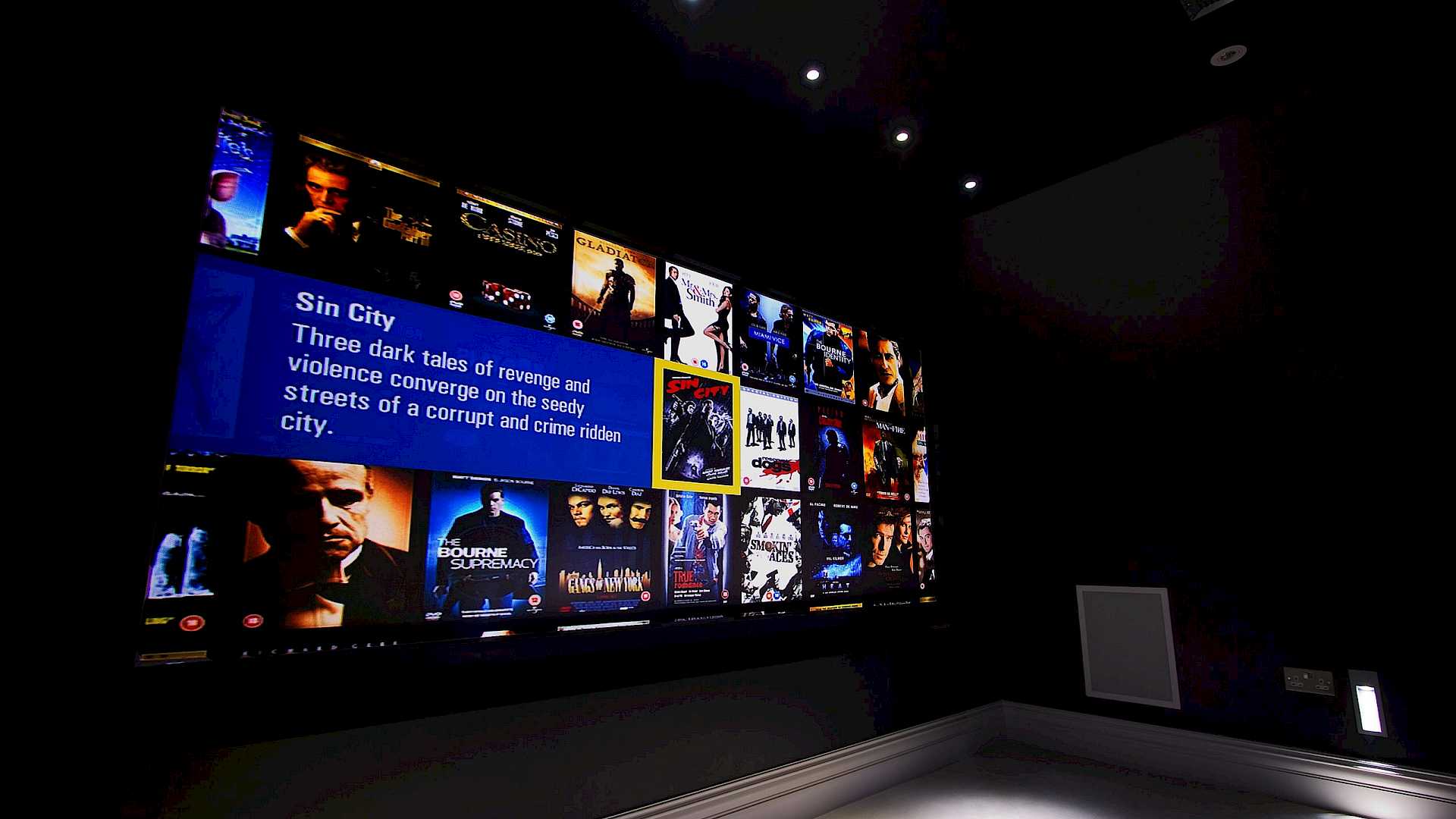 View of home cinema screen with kaleidescape movie browser.