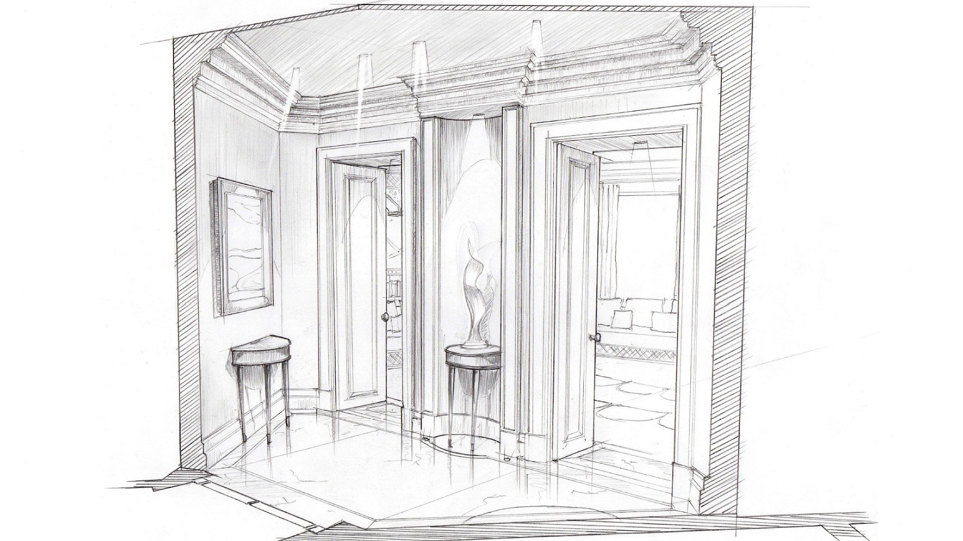 Pencil sketch of foyer design