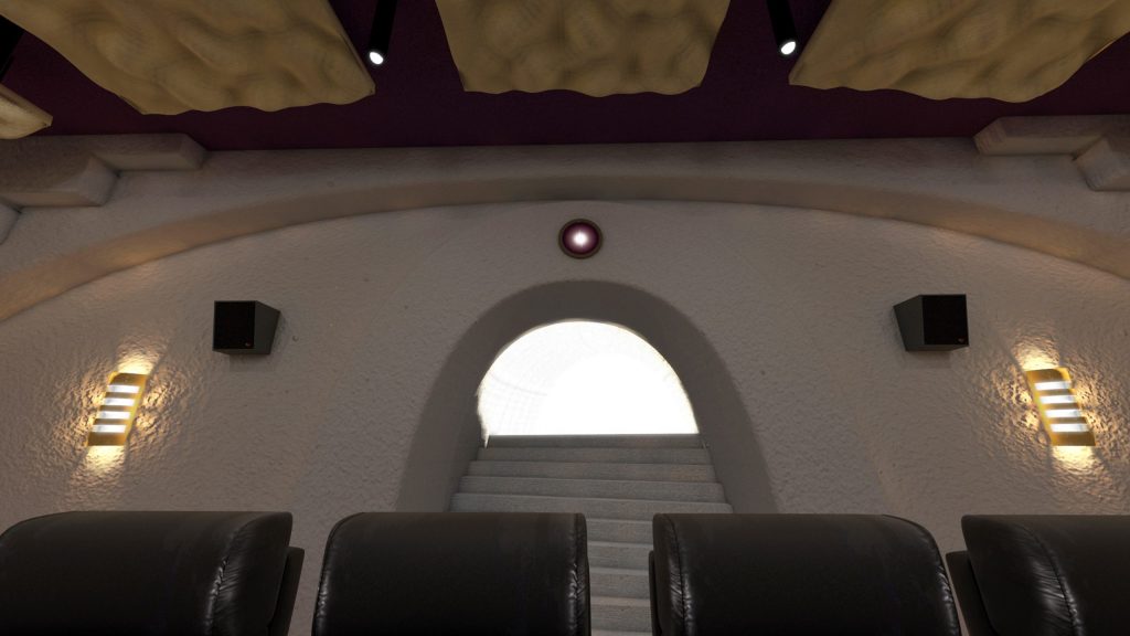 Shows back wall of home theare with lighting details.