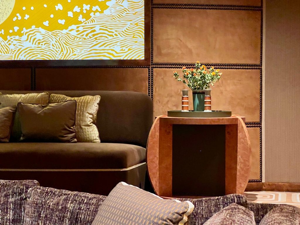 A Meridian loudspeaker, installed within a bespoke side table.