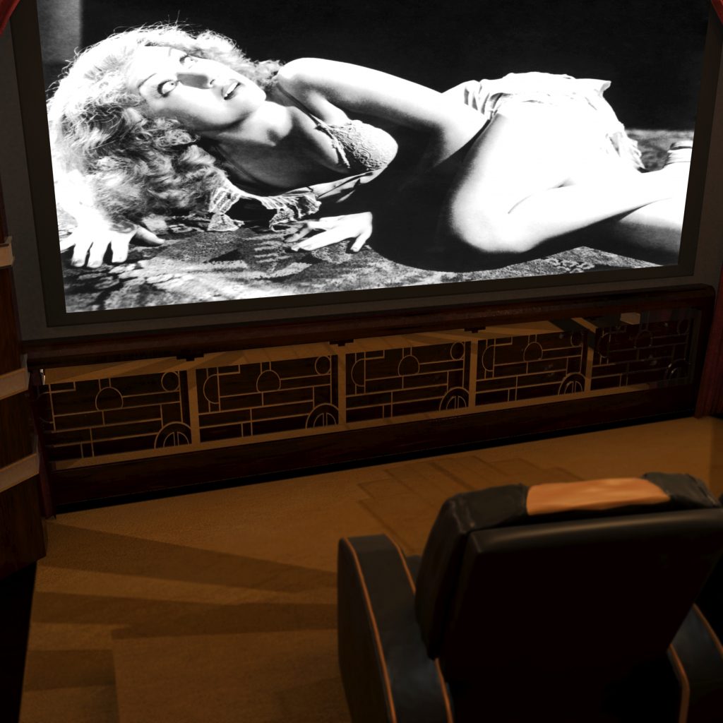 Close up view of art deco fretwork in home cinema.
