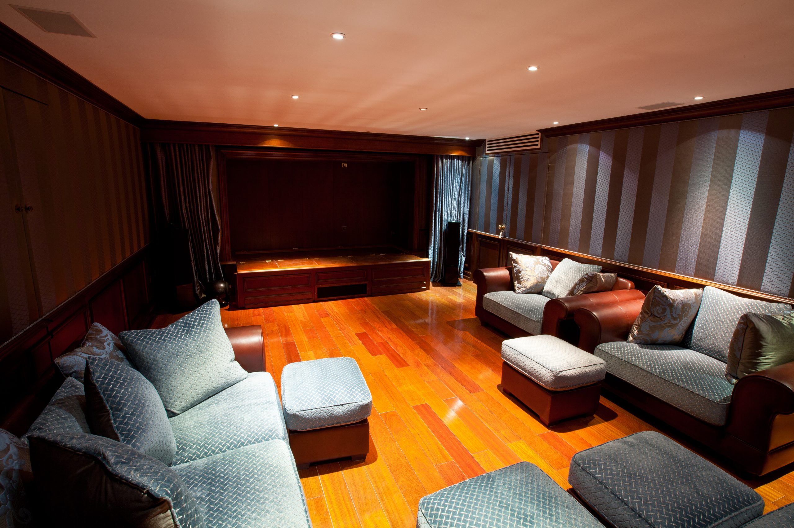 Home cinema room with stage