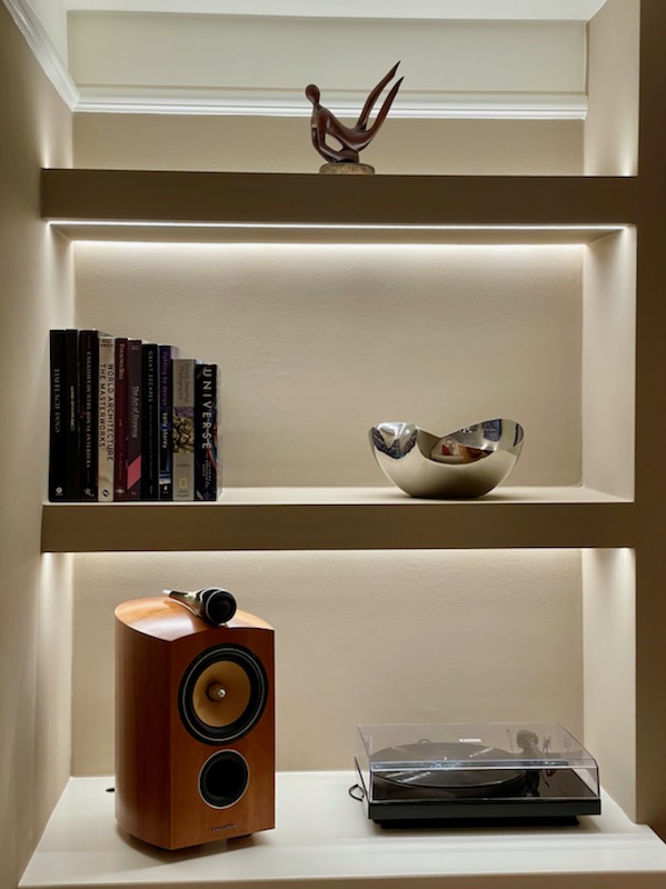 Bowers & Wilkins Speaker, part of immersive media room. Project Turntable for high quality music.