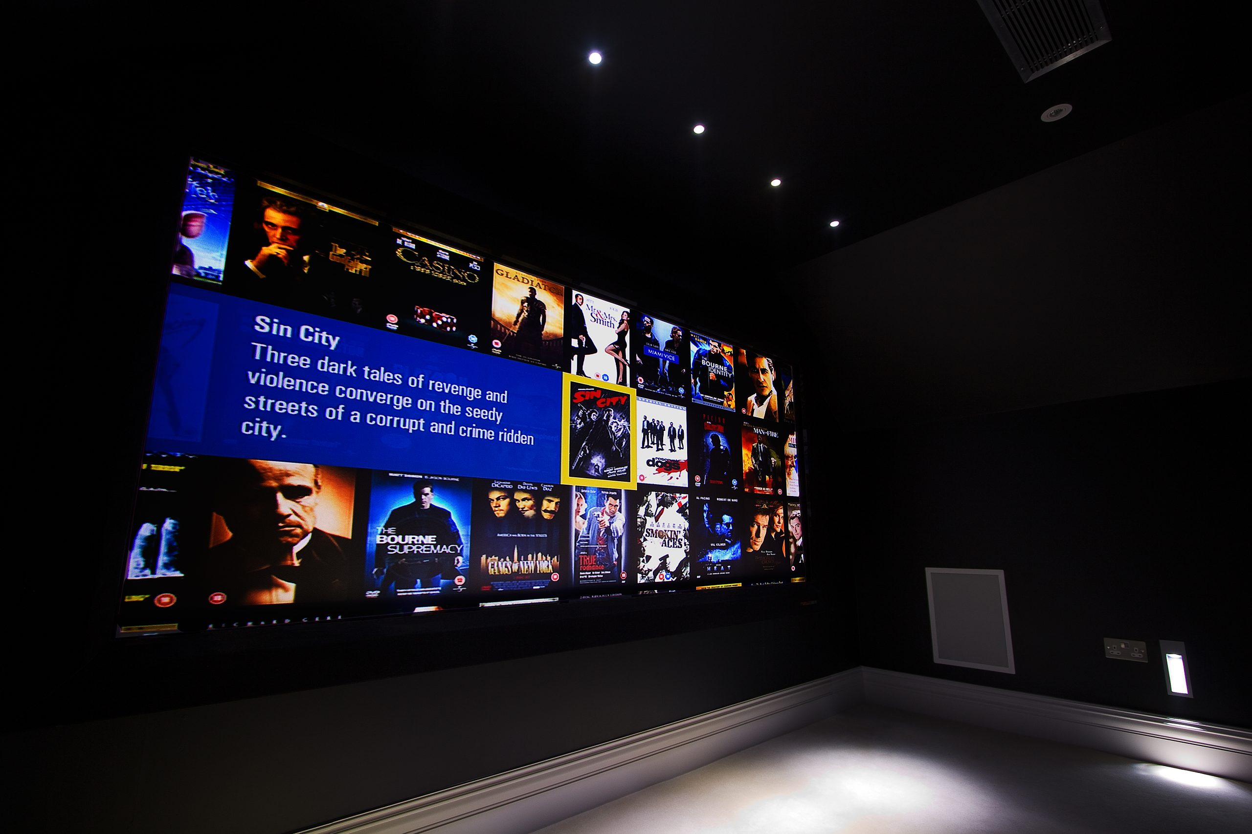View of home cinema screen with kaleidescape movie browser.