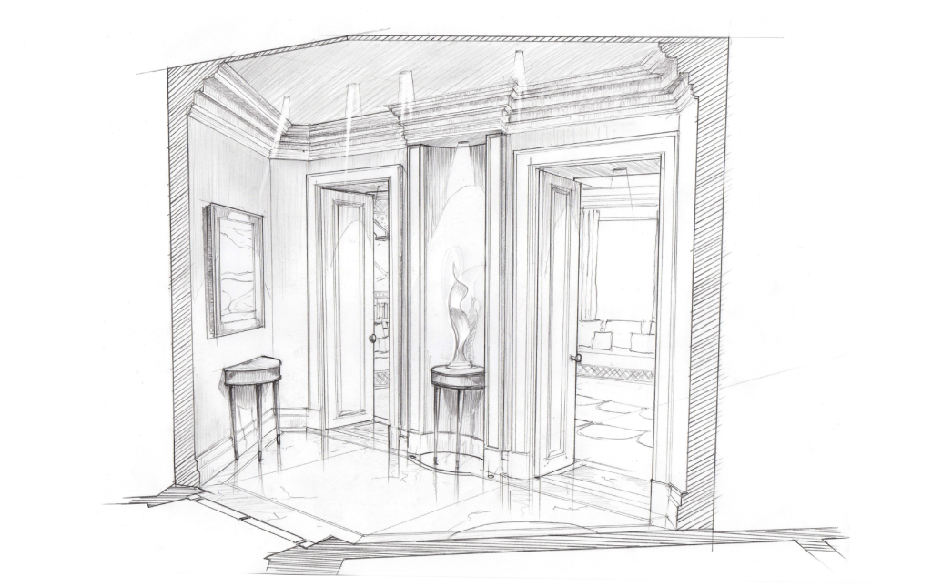 Pencil sketch of foyer design