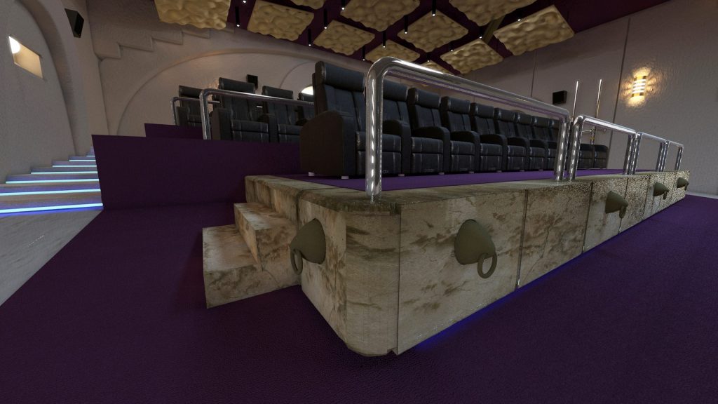 Shows the seating plinths and comfortable cinema chairs.