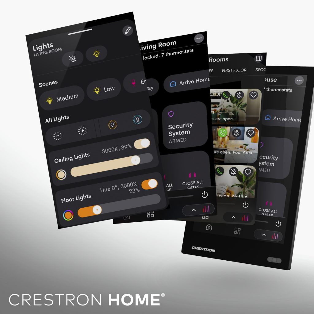 Shows the updated Crestron Home OS4 visual interface.